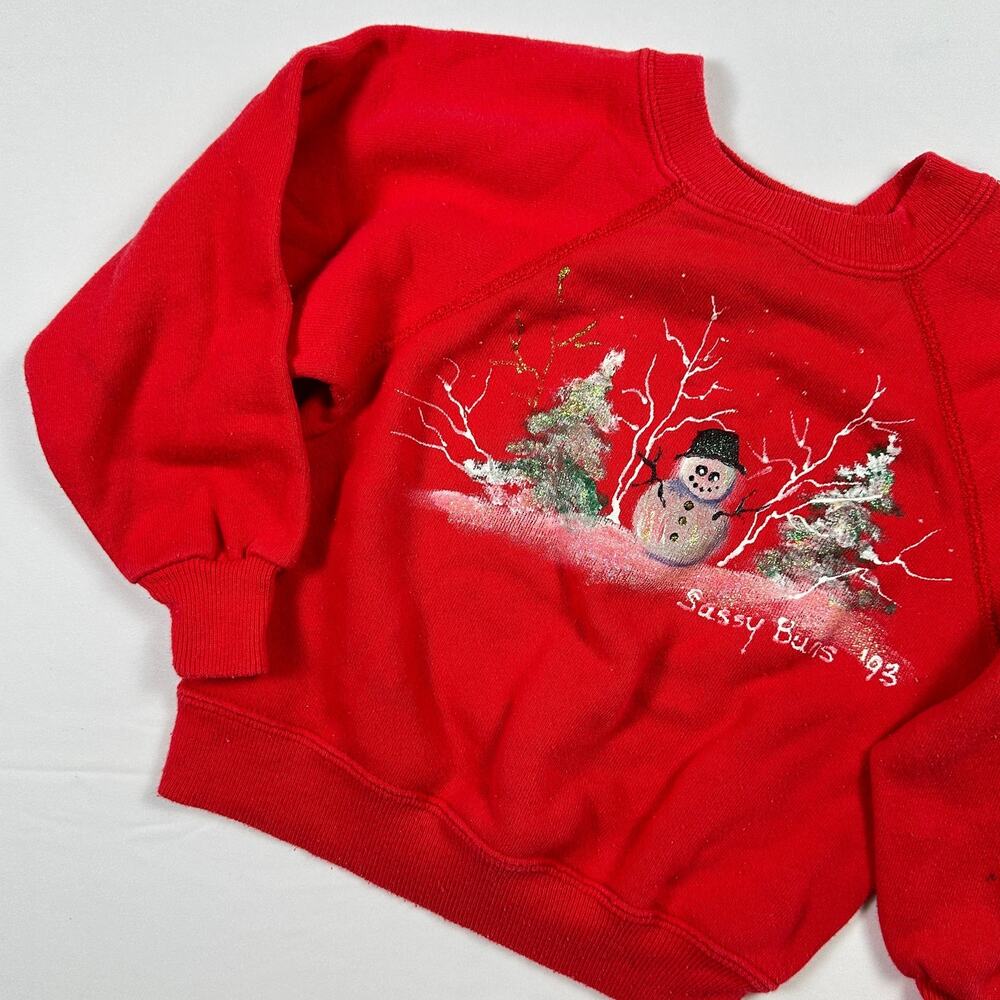 Vintage 1993 Hanes Red Hand Painted Christmas Snowman Winter Holiday Sweater